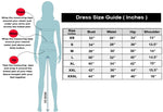 SN101 size guide with measurements for bust, waist, hip, and shoulder on a white background