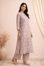 SN117 women’s dusty blush floral cotton kurta pant set with relaxed A-line silhouette side view