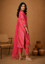 SN124 women’s rani bandhej kurta set with straight fit and 3/4 sleeves side pose