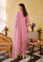 SN135 women’s blush pink embroidered kurta set with V-neck and three-quarter sleeves back pose