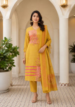 SN164 women’s mustard kurta set with long sleeves and V-neck in elegant front pose