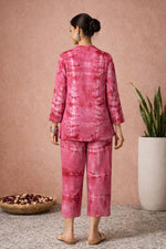SN23 women’s rose pink tie-dye cotton co-ord set with long sleeves and relaxed fit, back view