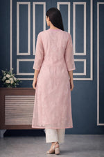 SN238 women’s blush pink organza embroidered kurta with three-quarter sleeves back view