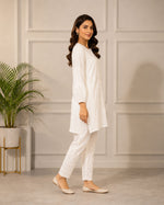 SN240 women’s ivory cotton chikankari kurta set with long sleeves and straight pants side view