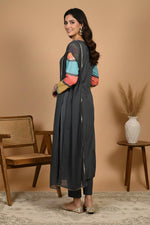 SN288 women’s charcoal kurta set side view with long sleeves and straight fit silhouette