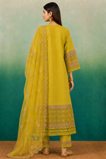 SN291 women’s mehendi green embroidered kurta set back pose with full sleeves