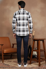 SN326 men’s black white plaid cotton blend shirt back pose with full sleeve slim fit silhouette