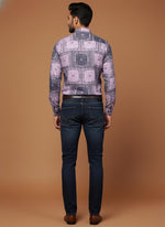 SN344 men’s lavender cotton blend shirt with bandana patchwork print, long sleeve back pose view