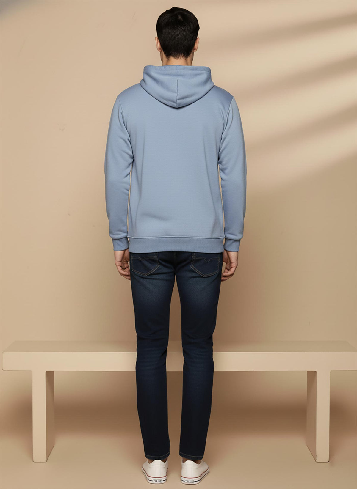 SN355 men’s powder blue fleece hoodie, long sleeve pullover with hood, back view design