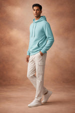 SN359 men’s pastel green cotton blend hoodie side view with long sleeves and ribbed hem