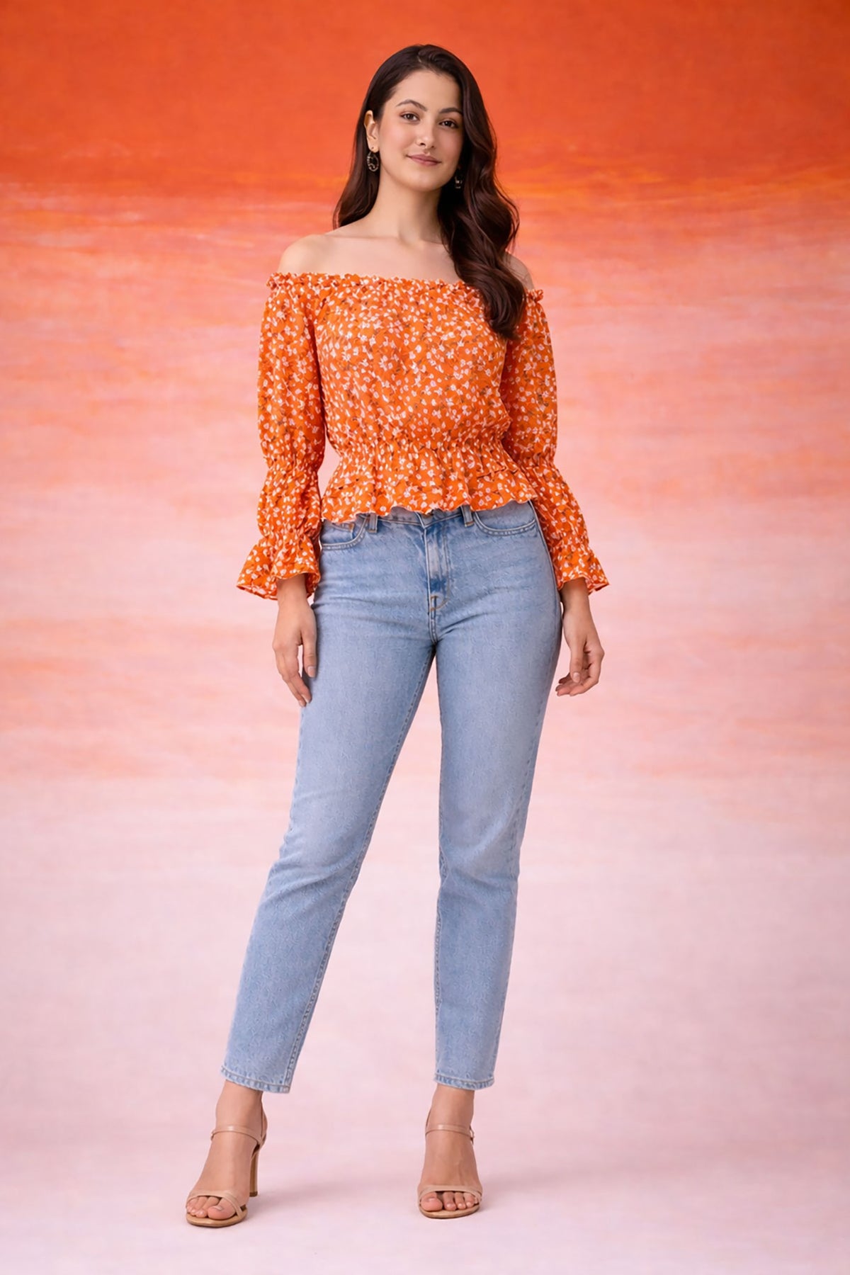 Orange & White Striped Peplum Top for Women | Casual Summer Top