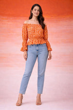 Orange & White Striped Peplum Top for Women | Casual Summer Top