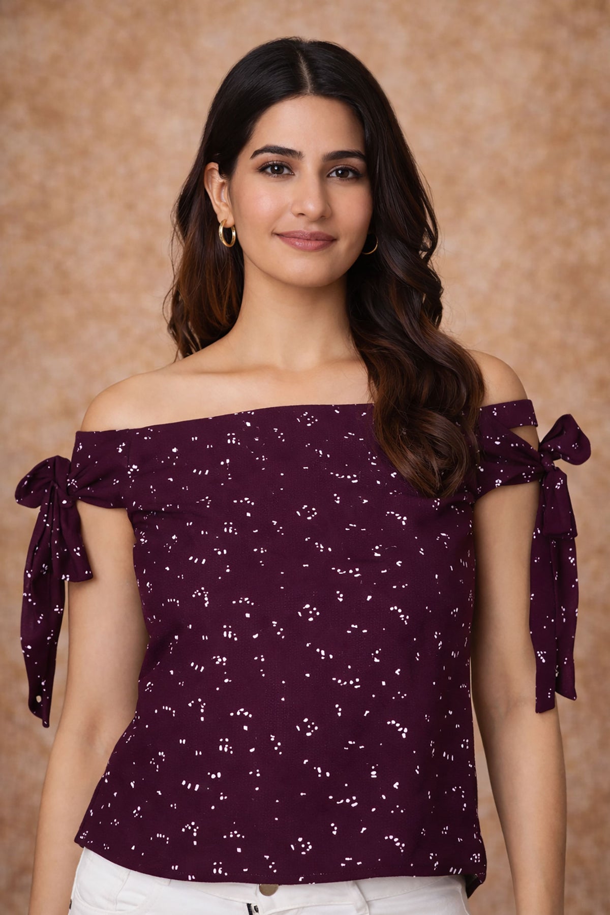 Maroon Off Shoulder Top for Women | Tie-Up Crop Top