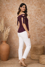 Maroon Off Shoulder Top for Women | Tie-Up Crop Top