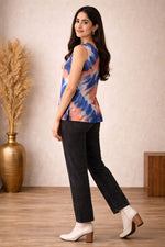 Women’s Sleeveless Tie-Dye V-Neck Top (Orange & Navy) – Casual Everyday Wear