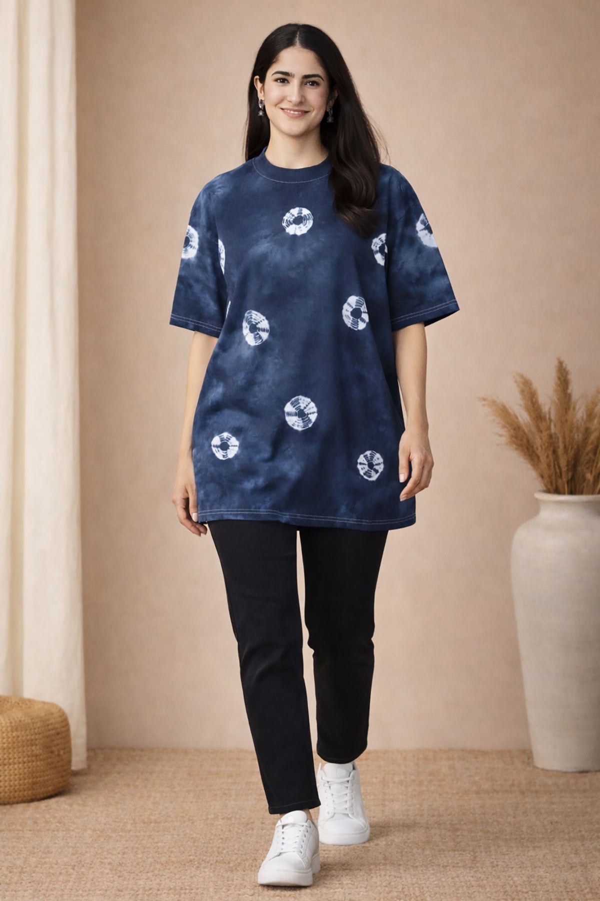 Indigo Tie-Dye Oversized T-Shirt for Women (Cotton) – SN73