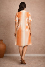 Orange & White Stripe Shirt Dress for Women | Knee Length Casual Kurti | Crazy Sparkles