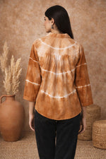 Brown Tie-Dye Cotton Shirt for Women – Relaxed Fit