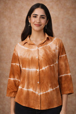 Brown Tie-Dye Cotton Shirt for Women – Relaxed Fit