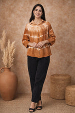 Brown Tie-Dye Cotton Shirt for Women – Relaxed Fit
