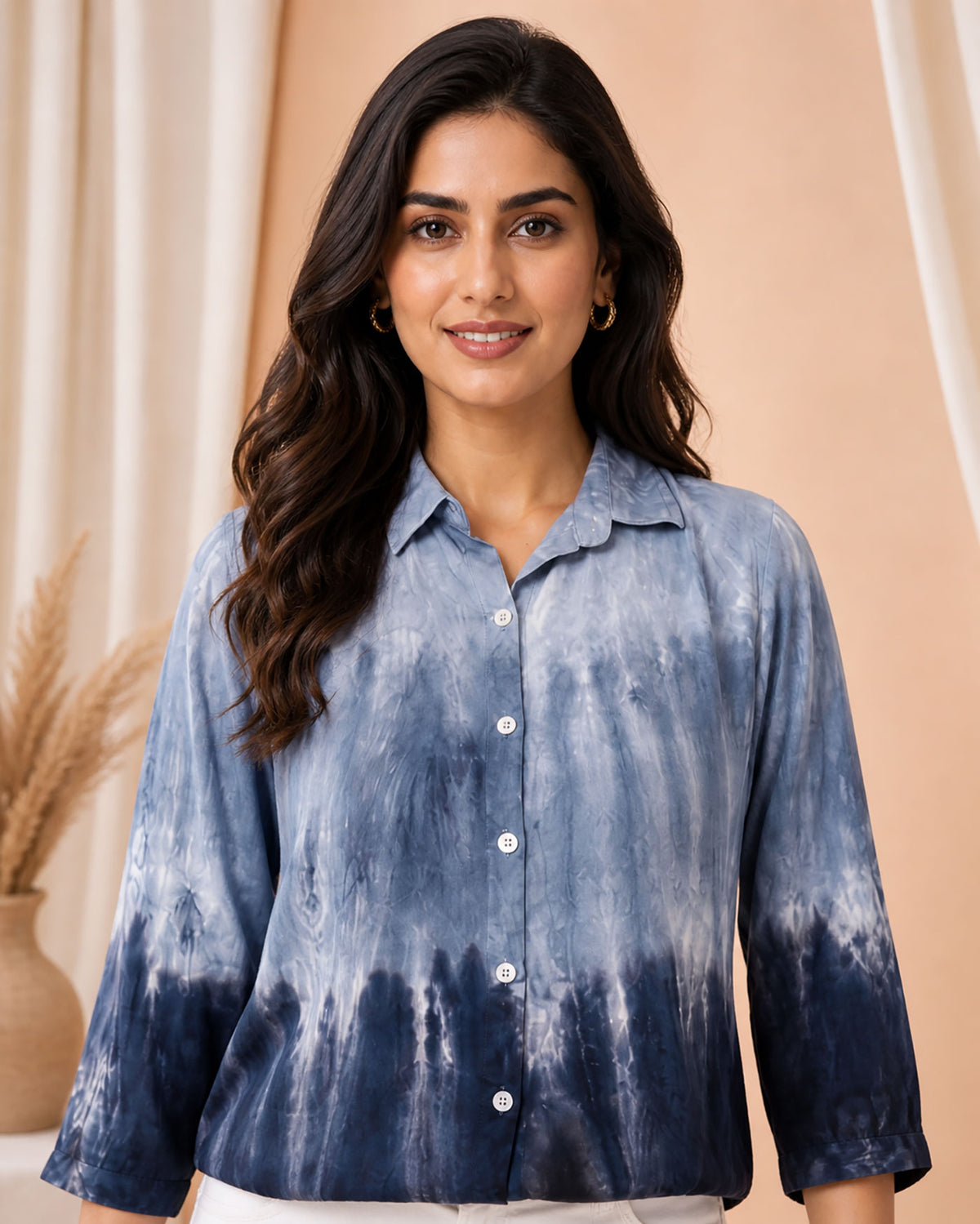 Blue Ombre Rayon Shirt for Women – Stylish Casual Top