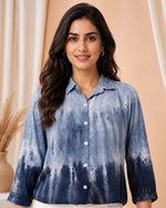 Blue Ombre Rayon Shirt for Women – Stylish Casual Top