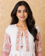 White Orange Printed Anarkali Kurta Set for Women | Festive Ethnic Wear