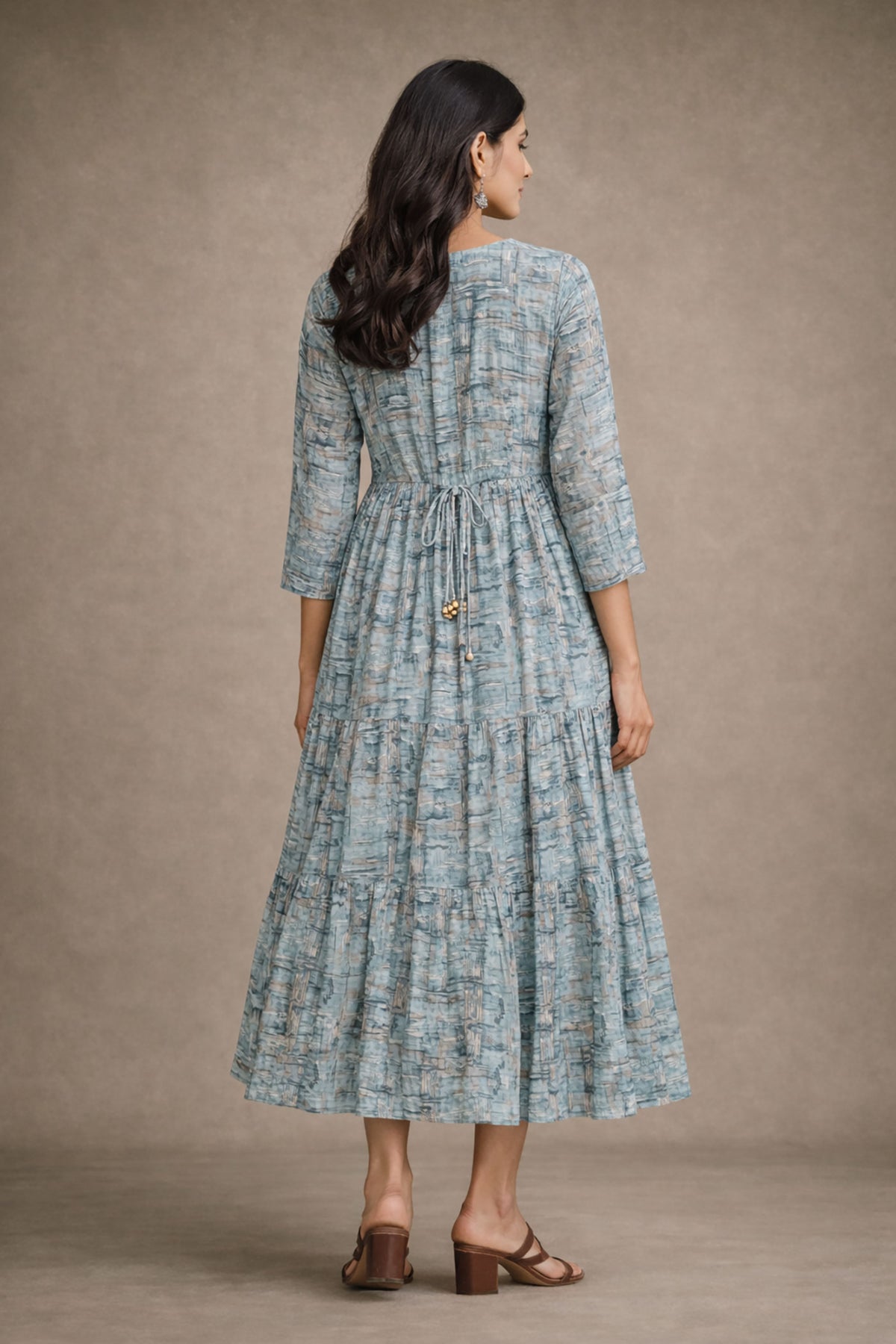 Sky Blue Printed Kurta Dress for Women | A-Line Midi Dress
