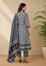 Black & Ivory Cotton Kurta Set with Dupatta for Women