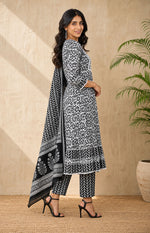 Black & Ivory Cotton Kurta Set with Dupatta for Women
