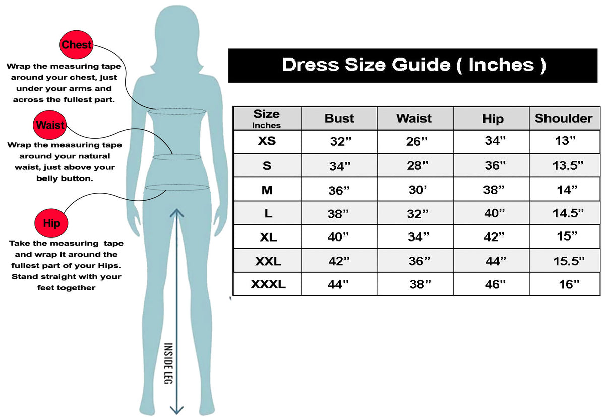 SN101 size guide with measurements for bust, waist, hip, and shoulder on a white background