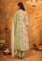 SN103 women’s ivory floral Anarkali kurta set with long sleeves back pose view