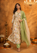 SN103 women’s floral Anarkali kurta set with long sleeves in elegant walking pose
