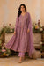 SN114 women’s long sleeve V-neck lavender floral Anarkali walking pose