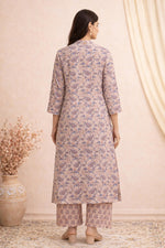 SN117 women’s dusty blush floral cotton kurta pant set with three-quarter sleeves back view