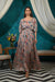 Multicolor floral silk maxi dress for women with flowy silhouette and puff sleeves