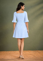 Women’s Sky Blue Polycotton Belted Fit & Flare Dress