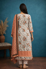 SN170 women’s off white peach floral cotton kurta set with three-quarter sleeves back pose