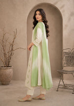 SN212 women’s ivory sage long sleeve kurta set side pose showing drape