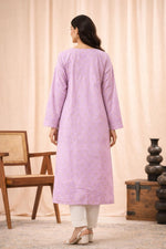 SN230 women’s lilac cotton Chanderi chikankari kurta long sleeve back view