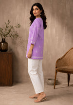 SN231 women’s lavender embroidered short kurti three-quarter sleeve side pose
