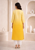 SN233 women’s ombre yellow embroidered straight kurta set with minimal back detail, back pose