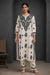 Ivory cotton kurta pant set featuring black floral embroidery, front view, paired with white sandals.