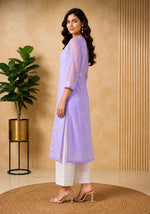 SN245 women’s lavender chikankari embroidered kurta with three-quarter sleeves side pose