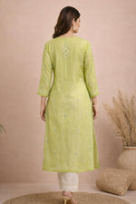 SN247 women’s lime green chiffon kurta back view with embroidered detailing and straight silhouette