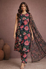 Midnight Bloom Botanical Lawn 3 Piece Suit