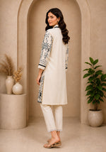 SN298 women’s long sleeve V-neck embroidered kurti set back pose with plain rear panel