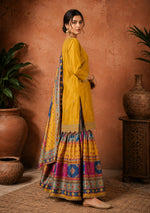 SN303 women’s mustard long sleeve kurta sharara set side pose showing silhouette