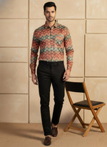 SN319 multicolor cotton blend slim fit men shirt with geometric print front pose