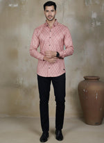 SN334 dusty rose cotton blend geometric print slim fit men’s shirt front pose with long sleeves